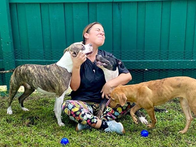 Underhill-Animal-Hospital-team-member-playing-with-dogs